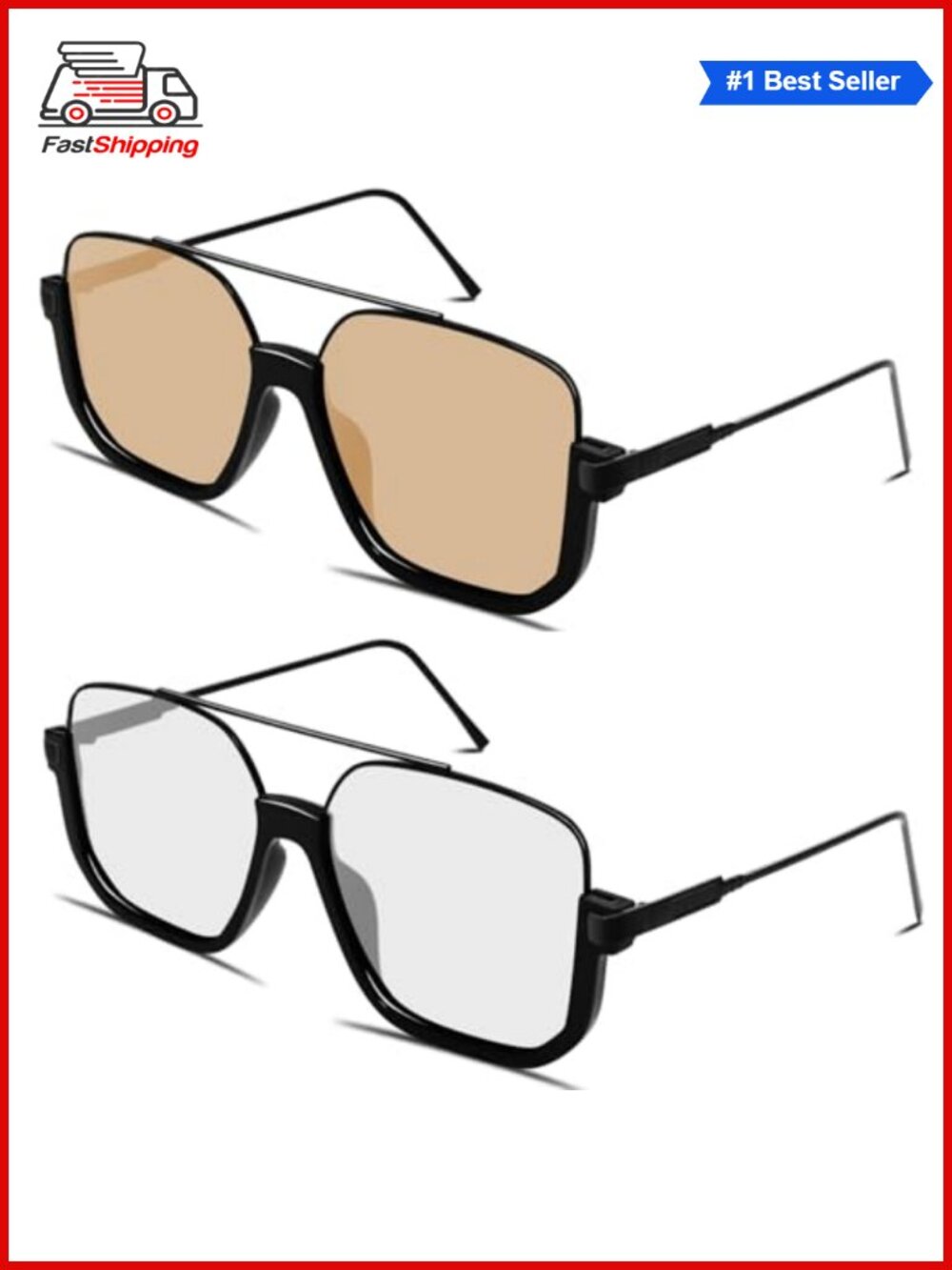 ✨ GUVIVI Square Oversized Aviator Sunglasses Semi-Frame Retro 70s UV400